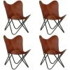 Topdeal Chaises Papillon 4 Pcs Marron Taille D'enfants Cuir Véritable VDFF21708_FR -Assise pour enfant Soldes 52095443 1