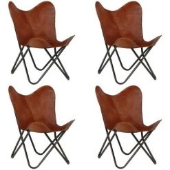 Topdeal Chaises Papillon 4 Pcs Marron Taille D'enfants Cuir Véritable VDFF21708_FR