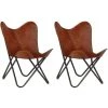 Topdeal Chaises Papillon 2 Pcs Marron Taille D'enfants Cuir Véritable VDFF21707_FR