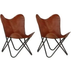 Topdeal Chaises Papillon 2 Pcs Marron Taille D'enfants Cuir Véritable VDFF21707_FR