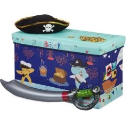 Relaxdays Tabouret Coffre à Jouets Boîte à Jouets Couvercle Pouf Enfant Pliable Rangement Trésor 50L, Bleu Foncé