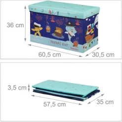 Relaxdays Tabouret Coffre à Jouets Boîte à Jouets Couvercle Pouf Enfant Pliable Rangement Trésor 50L, Bleu Foncé -Assise pour enfant Soldes 52202342 5