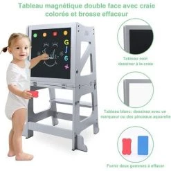 Yoleo Tour D'apprentissage Transformable, Tour D'observation Pour Enfants Montessori, Kitchen Helper Avec Tableau Noir Et Blanc, Gris -Assise pour enfant Soldes 54917338 3