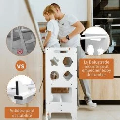 Yoleo Tour D'observation Montessori En Bois, Tour D'apprentissage Sécurisée, Marchepied Pour Bébé Avec Tableau Noir -Assise pour enfant Soldes 54917397 3
