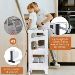 Yoleo Tour D'observation Montessori En Bois Nature, Tour D'apprentissage Sécurisée, Marchepied Pour Bébé Avec Tableau Noir- Blanc Géométrie -Assise pour enfant Soldes 54917400 3