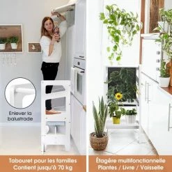 Yoleo Tour D'observation Montessori En Bois Nature, Tour D'apprentissage Sécurisée, Marchepied Pour Bébé Avec Tableau Noir- Blanc Géométrie -Assise pour enfant Soldes 54917400 5