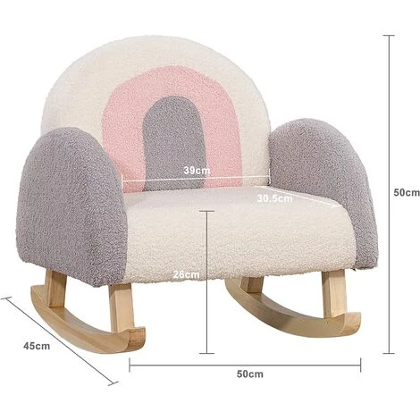 Dripex Fauteuil à Bascule Enfant, Canapé Chaise Enfant En Bois Avec Joli Motif Arc-en-Ciel Pour Garçon Fille, Housse En Polaire Teddy Et Dossier De Soutien Pour Chambre, Taille 45 X 50 X 50 CM, Gris 4 Dripex Fauteuil à Bascule Enfant, Canapé Chaise Enfant En Bois Avec Joli Motif Arc-en-Ciel Pour Garçon Fille, Housse En Polaire Teddy Et Dossier De Soutien Pour Chambre, Taille 45 X 50 X 50 CM, Gris – Image 2
