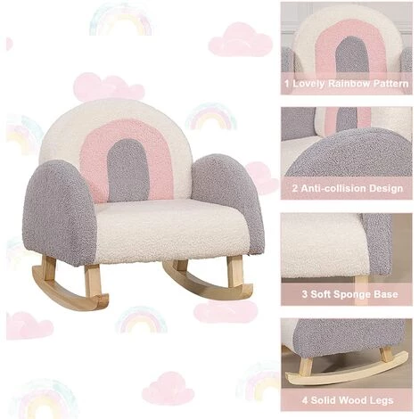 Dripex Fauteuil à Bascule Enfant, Canapé Chaise Enfant En Bois Avec Joli Motif Arc-en-Ciel Pour Garçon Fille, Housse En Polaire Teddy Et Dossier De Soutien Pour Chambre, Taille 45 X 50 X 50 CM, Gris 6 Dripex Fauteuil à Bascule Enfant, Canapé Chaise Enfant En Bois Avec Joli Motif Arc-en-Ciel Pour Garçon Fille, Housse En Polaire Teddy Et Dossier De Soutien Pour Chambre, Taille 45 X 50 X 50 CM, Gris – Image 4
