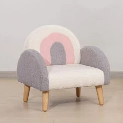 Dripex Fauteuil Enfant, Canapé Tabouret Enfant Joli Motif Arc-en-Ciel Avec Accoudoir Pour Garçon Fille, Housse En Polaire Teddy Et Dossier De Soutien Pour Chambre Salon, Taille 45 X 50 X 50 CM, Gris