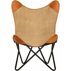 INLIFE Chaise Papillon Marron Cuir Véritable Et Toile -Assise pour enfant Soldes 56631170 3
