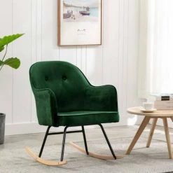 HAPPYSHOPPING Chaise à Bascule Vert Foncé Velours