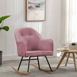 HAPPYSHOPPING Chaise à Bascule Rose Velours