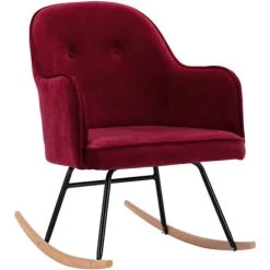 HAPPYSHOPPING Chaise à Bascule Rouge Bordeaux Velours -Assise pour enfant Soldes 56661402 4