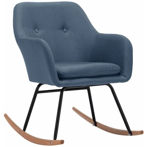 HAPPYSHOPPING Chaise à Bascule Bleu Tissu 4 HAPPYSHOPPING Chaise à Bascule Bleu Tissu – Image 2