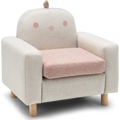 COSTWAY Canapé Pour Enfants Motif De Dinosaure Fauteuil En Bois Et Lin, Charge 75KG, 59 X 42 X 54 CM Poussin 3 COSTWAY Canapé Pour Enfants Motif De Dinosaure Fauteuil En Bois Et Lin, Charge 75KG, 59 X 42 X 54 CM Poussin