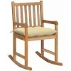 HAPPYSHOPPING Chaise à Bascule Avec Coussin Blanc Crème Bois De Teck Solide