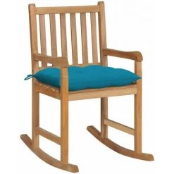 HAPPYSHOPPING Chaise à Bascule Avec Coussin Bleu Clair Bois De Teck Solide