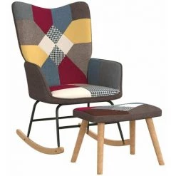 HAPPYSHOPPING Chaise à Bascule Avec Tabouret Patchwork Tissu