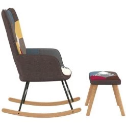 HAPPYSHOPPING Chaise à Bascule Avec Tabouret Patchwork Tissu -Assise pour enfant Soldes 56684914 3