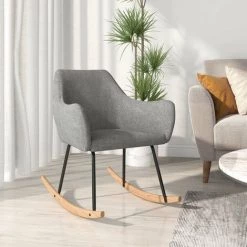 HAPPYSHOPPING Chaise à Bascule Gris Clair Tissu