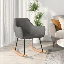 HAPPYSHOPPING Chaise à Bascule Gris Foncé Tissu