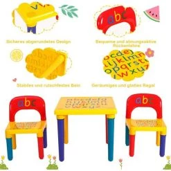 GIANTEX Ensemble Table Et 2 Chaises Enfant Imprimé Alphabet Pour Loisirs Créatifs Des Petits Avec Couleurs Vives -Assise pour enfant Soldes 57012762 3