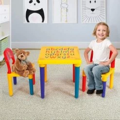 GIANTEX Ensemble Table Et 2 Chaises Enfant Imprimé Alphabet Pour Loisirs Créatifs Des Petits Avec Couleurs Vives -Assise pour enfant Soldes 57012762 4