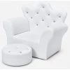GIANTEX Fauteuil Pour Enfant Avec Tabouret, Fauteuil Enfant En Forme De Couronne, Confortable CanapE De Princesse Avec Dossier Haut& Boutons En Cristal, Pour Chambre D'enfant (Blanc) -Assise pour enfant Soldes 57240437 1