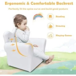 GIANTEX Fauteuil Pour Enfant Avec Tabouret, Fauteuil Enfant En Forme De Couronne, Confortable CanapE De Princesse Avec Dossier Haut& Boutons En Cristal, Pour Chambre D'enfant (Blanc) -Assise pour enfant Soldes 57240437 4