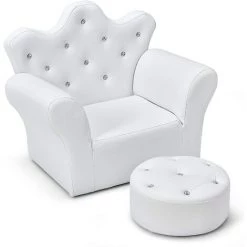 DREMADE DREAMADE Fauteuil Pour Enfant Rembourré Avec Pouf, Canapé Enfant En PVC Et Eponge Avec Accoudoir, Style De Couronne Princesse, Pour Chambre D'enfants, Salon, Chambre à Coucher (Blanc)