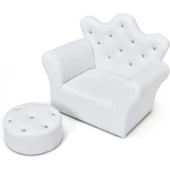 DREMADE DREAMADE Fauteuil Pour Enfant Rembourré Avec Pouf, Canapé Enfant En PVC Et Eponge Avec Accoudoir, Style De Couronne Princesse, Pour Chambre D'enfants, Salon, Chambre à Coucher (Blanc) -Assise pour enfant Soldes 58846044 3