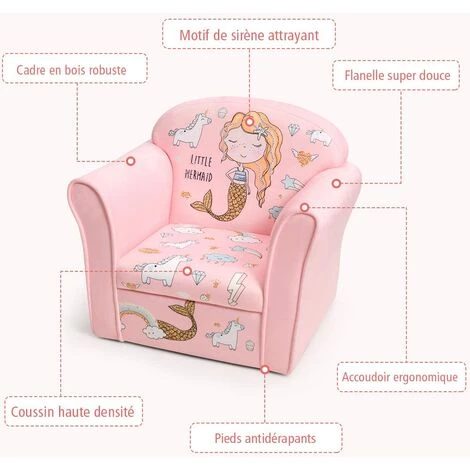DREMADE DREAMADE Fauteuil Pour Enfant, Canapé D' Enfant Rembourré Confortable Avec Accoudoir Ergonomique, Canapé Avec Dessin Animé Mignon, Pour Salon, Chambre, Ecole Maternelle (Motif Sirène) 6 DREMADE DREAMADE Fauteuil Pour Enfant, Canapé D' Enfant Rembourré Confortable Avec Accoudoir Ergonomique, Canapé Avec Dessin Animé Mignon, Pour Salon, Chambre, Ecole Maternelle (Motif Sirène) – Image 4