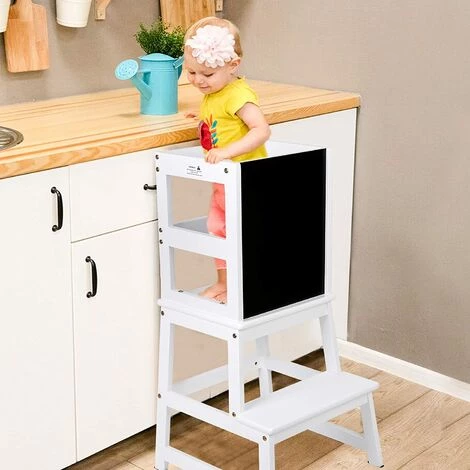 VIEWEE Tour D'apprentissage Enfant Avec Tableau Noir Et Barre De Sécurité, Escabeau Adaptée Aux Enfants De Plus De 18 Mois, Escabeau Amovible, Chaise Haute En Bois Enfants, Escabeau De Cuisine, Blanche 3 VIEWEE Tour D'apprentissage Enfant Avec Tableau Noir Et Barre De Sécurité, Escabeau Adaptée Aux Enfants De Plus De 18 Mois, Escabeau Amovible, Chaise Haute En Bois Enfants, Escabeau De Cuisine, Blanche