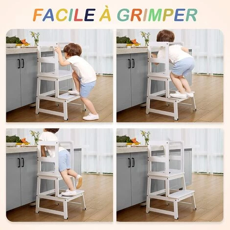 VIEWEE Tour D'apprentissage Enfant Avec Tableau Noir Et Barre De Sécurité, Escabeau Adaptée Aux Enfants De Plus De 18 Mois, Escabeau Amovible, Chaise Haute En Bois Enfants, Escabeau De Cuisine, Blanche 7 VIEWEE Tour D'apprentissage Enfant Avec Tableau Noir Et Barre De Sécurité, Escabeau Adaptée Aux Enfants De Plus De 18 Mois, Escabeau Amovible, Chaise Haute En Bois Enfants, Escabeau De Cuisine, Blanche – Image 5