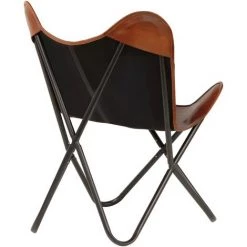 INLIFE Chaise Papillon Marron Taille Pour Enfants Cuir Véritable - Brun -Assise pour enfant Soldes 59172067 5