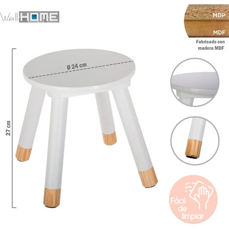 WELLHOME WELL HOME MOBILIARIO & DECORACIÓN Well Home Lot De 2 Tabourets Pour Enfants « Douceur » Blanc, Estándar 4 WELLHOME WELL HOME MOBILIARIO & DECORACIÓN Well Home Lot De 2 Tabourets Pour Enfants « Douceur » Blanc, Estándar – Image 2