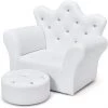 BAICCCF Canapé Pour Enfant En Forme De Couronne Blanche Avec Repose-pieds, Fauteuil Enfant,chaise D'accoudoir Rembourrée Pour Princesse Avec Pouf, Cuir PVC Et Cristal Intégré, Meubles De Chambre à Coucher Pour Bébé Fille