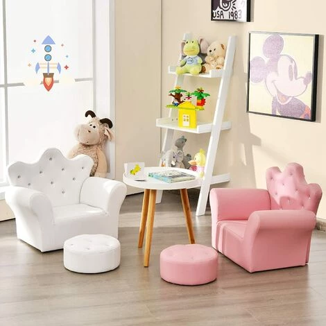 BAICCCF Canapé Pour Enfant En Forme De Couronne Blanche Avec Repose-pieds, Fauteuil Enfant,chaise D'accoudoir Rembourrée Pour Princesse Avec Pouf, Cuir PVC Et Cristal Intégré, Meubles De Chambre à Coucher Pour Bébé Fille 7 BAICCCF Canapé Pour Enfant En Forme De Couronne Blanche Avec Repose-pieds, Fauteuil Enfant,chaise D'accoudoir Rembourrée Pour Princesse Avec Pouf, Cuir PVC Et Cristal Intégré, Meubles De Chambre à Coucher Pour Bébé Fille – Image 5