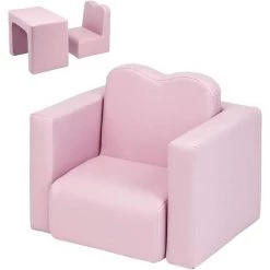 BAICCCF Canapé Enfant 2 En 1 Rose, Fauteuil Enfant,ensemble De Canapé Multifonctionnel Pour Enfant, Canapé Convertible En Table Et Chaises, Cadre En Bois Et Chaise Avec Accoudoir En Cuir PVC Pour Salon Chambre Filles Et Garçons