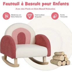 COSTWAY Fauteuil à Bascule Enfant, Fauteuil En Peluche Moderne Avec Pieds En Bois De Peuplier à Bascule Massif, Design Anti-Renversement, Aspect Mignon, Pour Enfant De 3 à 5 Ans -Assise pour enfant Soldes 64078299 3