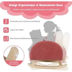 COSTWAY Fauteuil à Bascule Enfant, Fauteuil En Peluche Moderne Avec Pieds En Bois De Peuplier à Bascule Massif, Design Anti-Renversement, Aspect Mignon, Pour Enfant De 3 à 5 Ans -Assise pour enfant Soldes 64078299 4