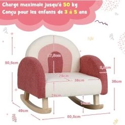 COSTWAY Fauteuil à Bascule Enfant, Fauteuil En Peluche Moderne Avec Pieds En Bois De Peuplier à Bascule Massif, Design Anti-Renversement, Aspect Mignon, Pour Enfant De 3 à 5 Ans -Assise pour enfant Soldes 64078299 5