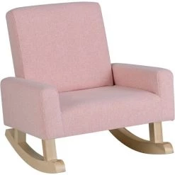 COSTWAY Fauteuil à Bascule Enfant, Fauteuil Moderne En Tissu De Lin, Avec Pieds En Bois De Peuplier Massif à Bascule, Design Anti-Renversement, Enfant De 3 à 5 Ans, Rose