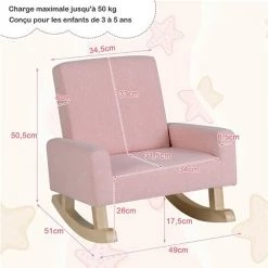 COSTWAY Fauteuil à Bascule Enfant, Fauteuil Moderne En Tissu De Lin, Avec Pieds En Bois De Peuplier Massif à Bascule, Design Anti-Renversement, Enfant De 3 à 5 Ans, Rose -Assise pour enfant Soldes 64078332 4