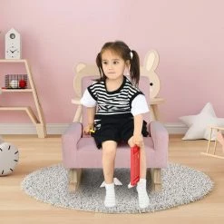 COSTWAY Fauteuil à Bascule Enfant, Fauteuil Moderne En Tissu De Lin, Avec Pieds En Bois De Peuplier Massif à Bascule, Design Anti-Renversement, Enfant De 3 à 5 Ans, Rose -Assise pour enfant Soldes 64078332 5