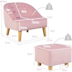 COSTWAY Ensemble De Canapé Et Pouf Pour Enfants, Fauteuil Simple Pour Tout-Petit Avec Tabouret Assorti, Canapé Pour Enfants En Velours Hollandais Doux Pour Salle De Jeux, Pour 3-5 Ans -Assise pour enfant Soldes 64078333 4
