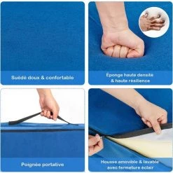 COSTWAY Canapé Pour Enfants Convertible 2 Places/Canapé Modulable Comme Blocs De Construction Avec 2 Tapis Pliants Et 2 Oreillers En Tissu Suédine, Bleu -Assise pour enfant Soldes 64437386 2