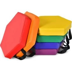 DREAMADE Lot De 6 Coussins De Chaise Pour Enfant, Coussins De Sol Multicolores Avec Poign¨¦es, Convient Aux Jardins D'enfants,Terrains De Jeux,Loisirs Int¨¦rieurs Et Ext¨¦rieurs, 38X38CM (Hexagone)