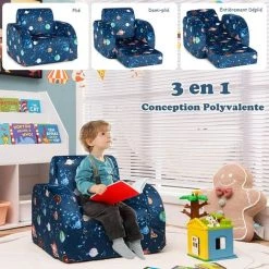 GOPLUS Fauteuil Enfant 0-3 Ans, Canapé Convertible De 3 Types Pour Enfants, Canapé Design Contemporain Pour Enfants, Chaise Longue Pour Enfant Avec Dossier Haut (Bleu) -Assise pour enfant Soldes 66262722 3