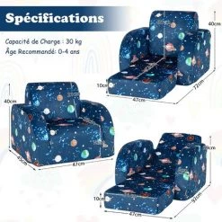 GOPLUS Fauteuil Enfant 0-3 Ans, Canapé Convertible De 3 Types Pour Enfants, Canapé Design Contemporain Pour Enfants, Chaise Longue Pour Enfant Avec Dossier Haut (Bleu) -Assise pour enfant Soldes 66262722 5